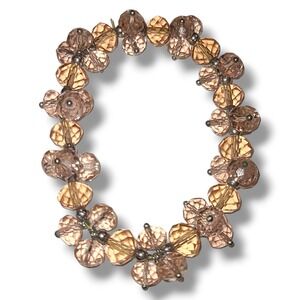 Pink Crystal Beaded Stretch Bracelet Cluster Faceted Glass Floral Vintage